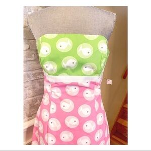 Elegant Strapless Dress in Green and Pink